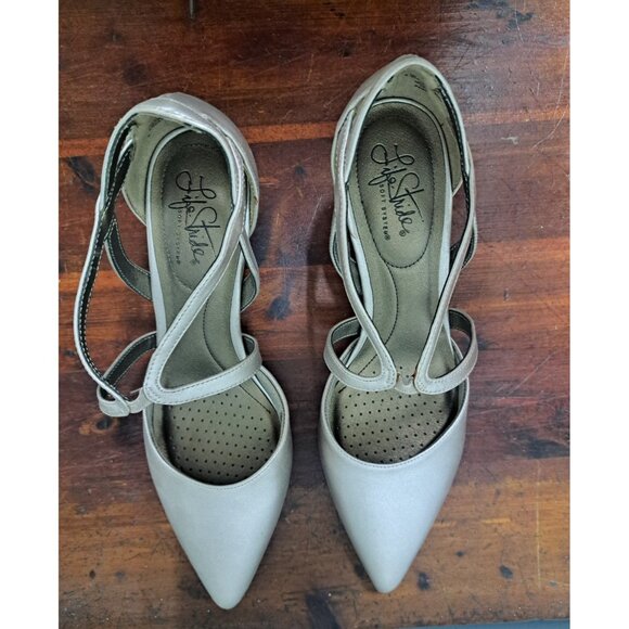 LifeStride Rose Gold Strappy Dress Shoes Heels 8.5 M Soft System Heel Pre Owned - Picture 9 of 9